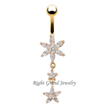 Sexy Gold Plated Flower 14G Dangle Belly Rings